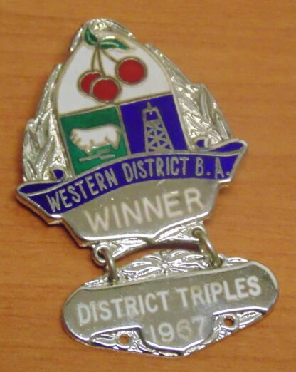 Winner, District Triples, 1967, Western District B.A., Pin Badge