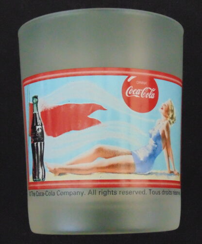 Frosted Coca-Cola Glass Tumbler, Lady in Blue Swim suit