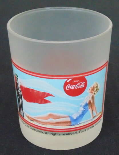 Frosted Coca-Cola Glass Tumbler, Lady in Blue Swim suit - Image 3