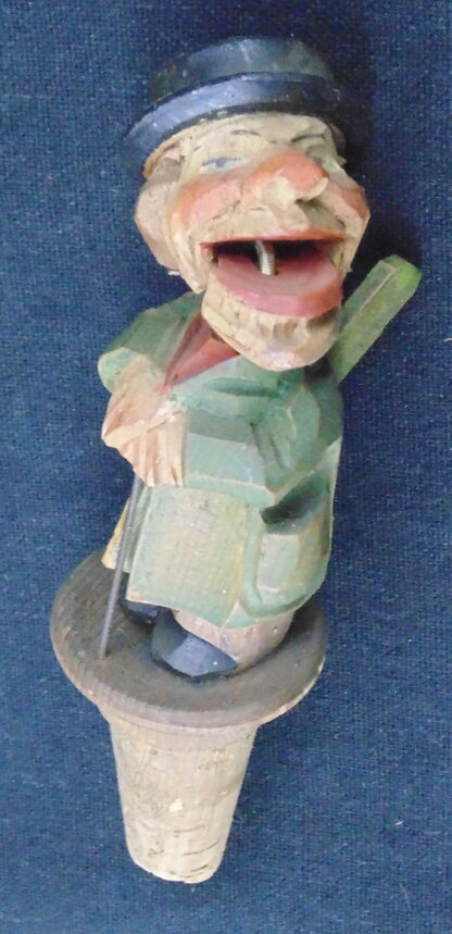 Vintage wood carved old man bottle stopper