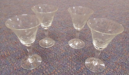 4 Tulip, Etched, Port Glasses