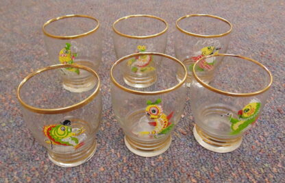 6 liqueur glasses, fish prints