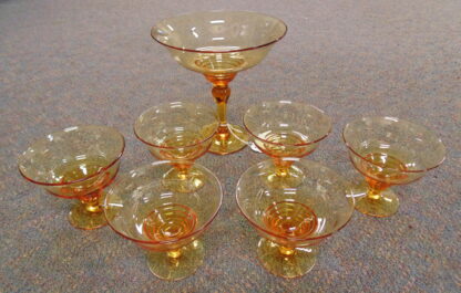 7 Piece Amber Glass Vintage Sorbet Set