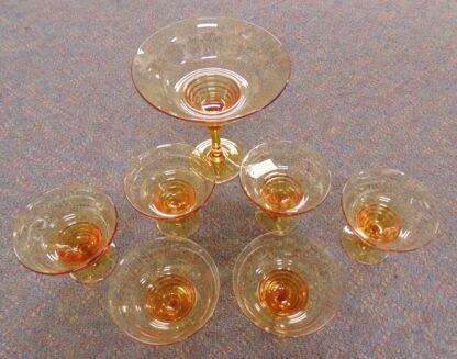 7 Piece Amber Glass Vintage Sorbet Set - Image 3