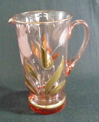 Retro, Pink, Gilt flower, Glass, Jug