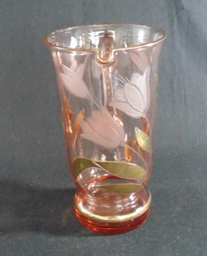 Retro, Pink, Gilt flower, Glass, Jug - Image 3