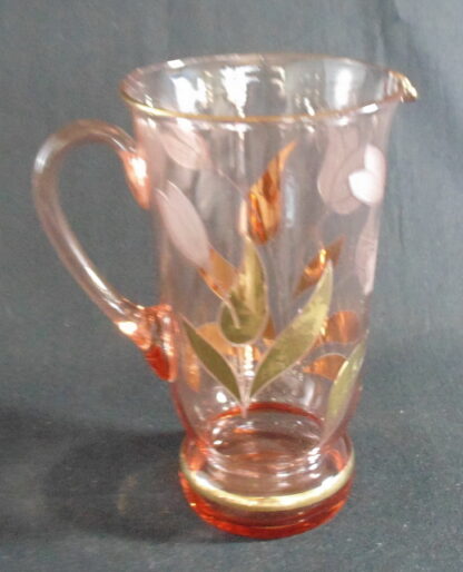 Retro, Pink, Gilt flower, Glass, Jug - Image 4