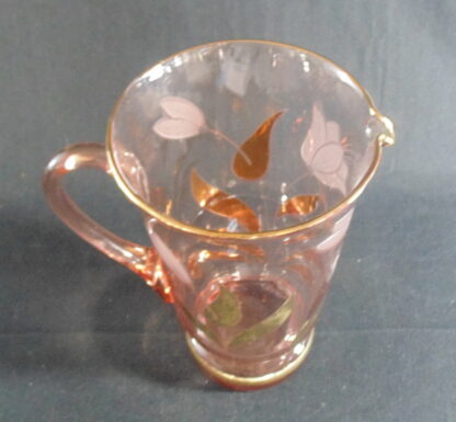 Retro, Pink, Gilt flower, Glass, Jug - Image 5