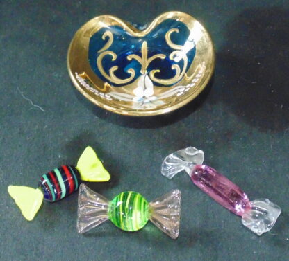 Gold Embossed Glass Pin Dish with Murano 3 Glass Lollies