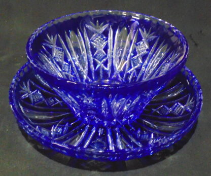 Cobalt Blue Crystal Bowl with Platter Table Centre