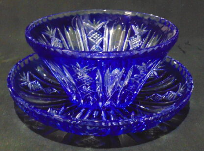 Cobalt Blue Crystal Bowl with Platter Table Centre