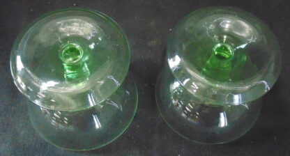 2 Green Glass Desert Bowls, small chip on one