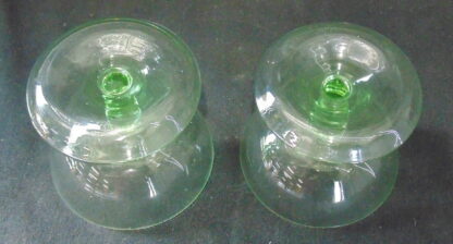 2 Green Glass Desert Bowls, small chip on one