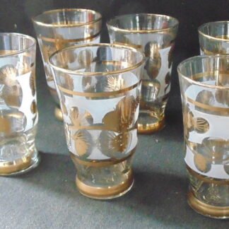 6 Glass Water Tumblers with Gold Trimmings