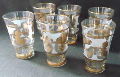 6 Glass Water Tumblers with Gold Trimmings