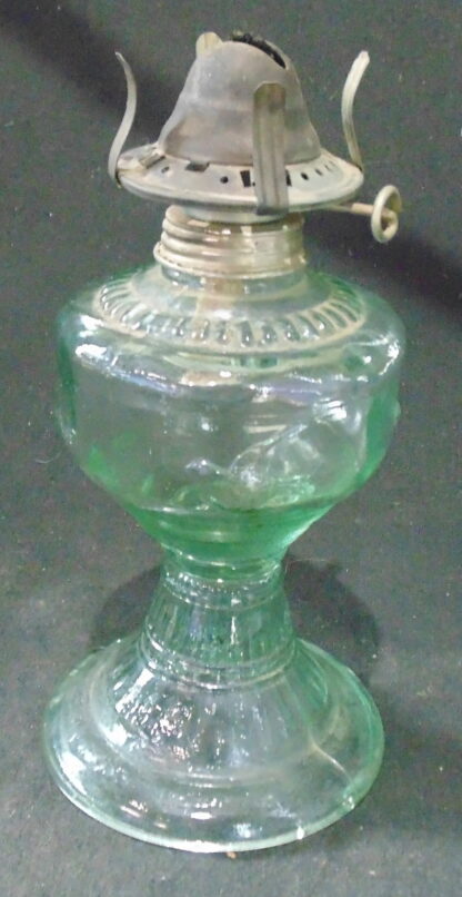 Vintage Green Glass Kerosene Lamp with small Birds around the circumference
