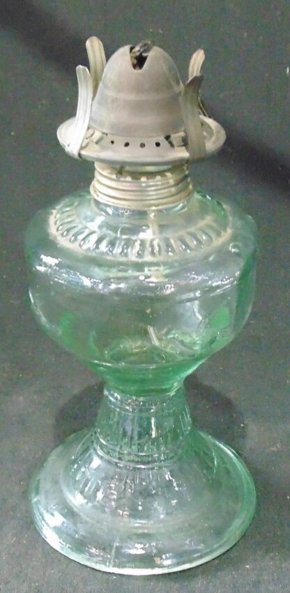 Vintage Green Glass Kerosene Lamp with small Birds around the circumference