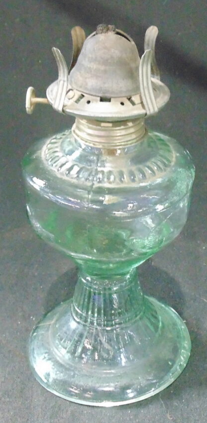 Vintage Green Glass Kerosene Lamp with small Birds around the circumference