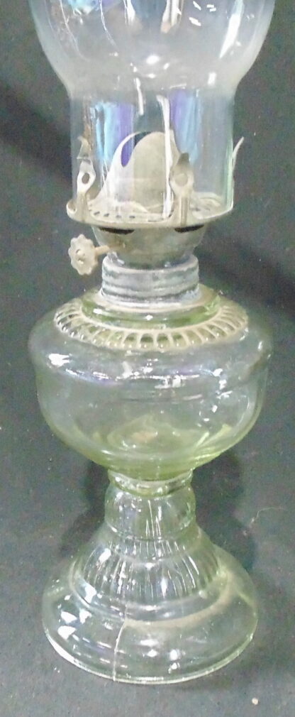 Vintage Green Glass Kerosene Lamp With Flue