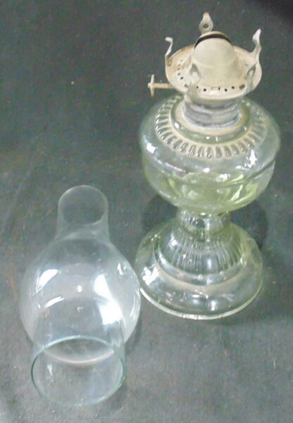 Vintage Green Glass Kerosene Lamp With Flue