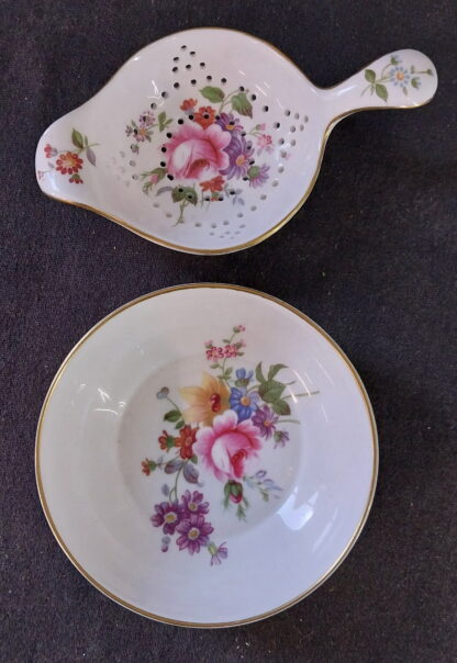 Royal Crown Derby, English, Bone China, Derby Posies, Tea Strainer and bowl