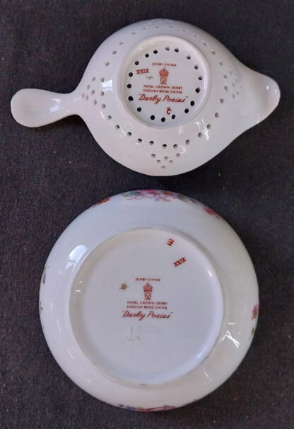 Royal Crown Derby, English, Bone China, Derby Posies, Tea Strainer and bowl