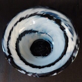 Blue, Black, White, Glass Swirl Bowl